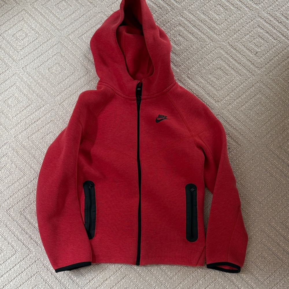 Boys Nike Tech Red Hoodie with Black Details